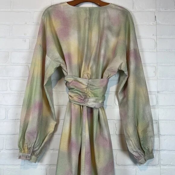 JUST Female Nikki Pastel Seersucker midi Maxi Dress Tie Dye Obi Robe Kimono  MED - Picture 10 of 12